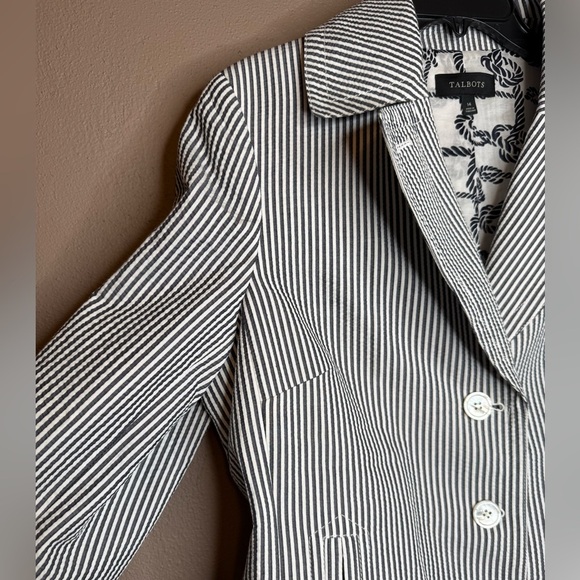 Talbots Women's Seersucker Cotton Blazer Jacket Size 14 Notch Lapel Striped - Picture 4 of 15